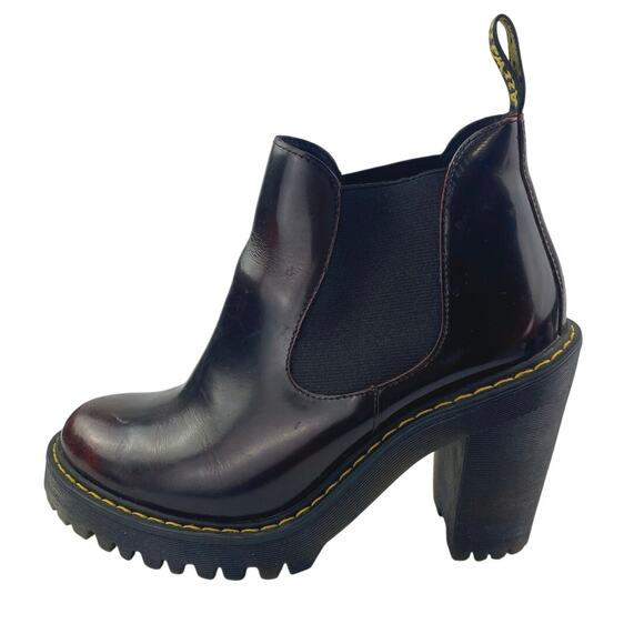 Dr. Martens Husrton Women's Black Red Leather Heeled Platform Chelsea Boots Sz 7 - Picture 1 of 7